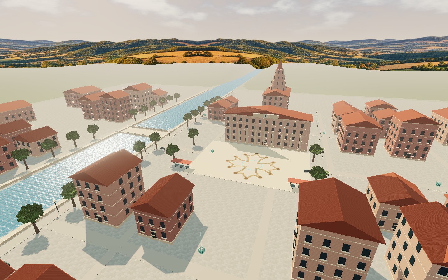 The game's pink-brick Toulouse skyline, river and rooftops